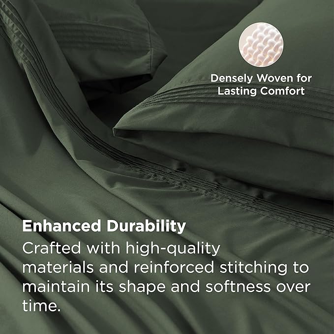 Bedsure Deep Pocket Queen Sheets Set - Fits Mattresses Up to 21 Inches Thick - 4 Piece GentleSoft Bed Sheets, Moisture Wicking, Soft & Cooling Bedsheet & Pillowcases, Easy & Secure Fit, Olive Green