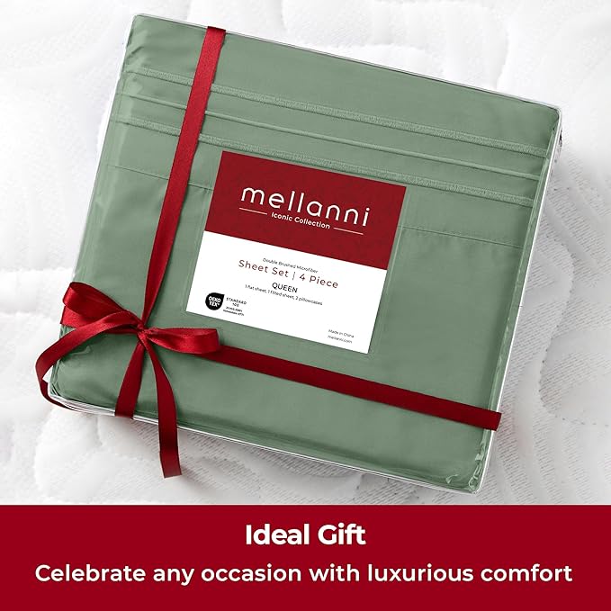 Mellanni Extra Deep Queen Sheets - 4 PC Iconic Collection Bedding - Hotel Luxury, Ultra Soft, Cooling Bed Sheets - Wrinkle, Fade, Stain Resistant (Queen, Sage)