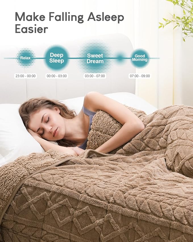 Cottonblue Weighted Blanket 15lbs Queen Size for Adults - Plush Cozy Sherpa Weighted Blanket for a Better Night's Sleep, Luxurious Jacquard Decor Blanket for Bed Sofa Couch, 60x80 Inches,Khaki