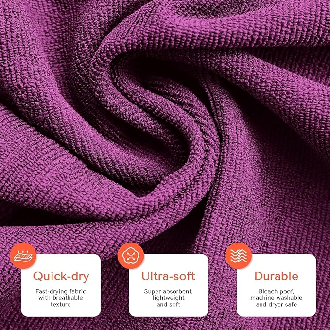 TASALON Microfiber Hair Towel for Salon - 10 Pack - 29 x 16 Inches, Quick Dry and Ultra-Soft Facial Towels with Soft Absorbant (Purple)