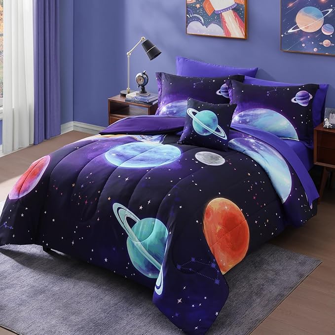 Kids Comforter Set Twin Size for Boys, Rocket Bedding Sets, 3 Pieces Bed in A Bag with 1 Comforter, 1 Decor Pillow, 1 Pillow Sham