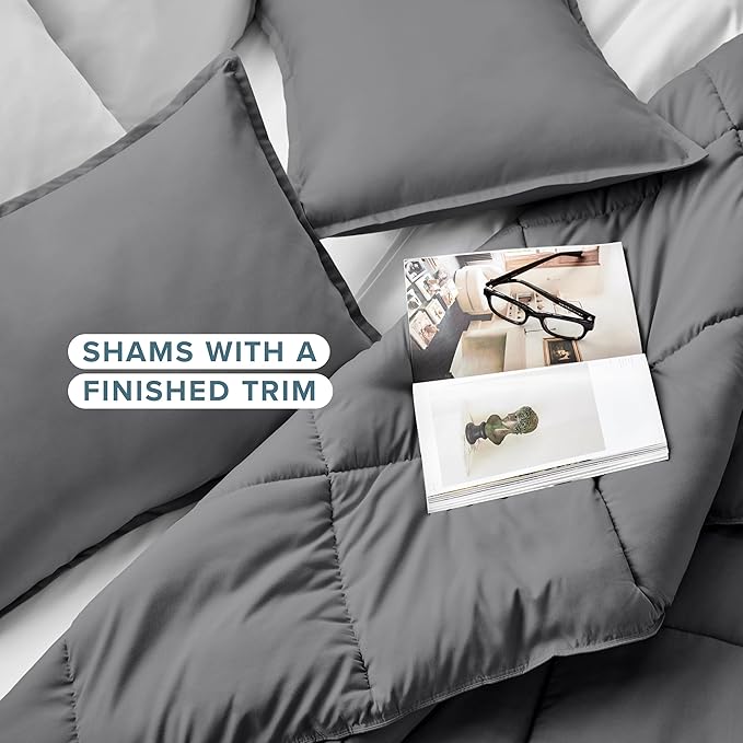 Bare Home Comforter Set - Full Size - Ultra-Soft - Goose Down Alternative - Premium 1800 Series - All Season Warmth (Full, Grey)