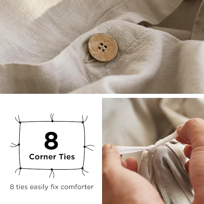 Bedsure Linen Duvet Cover Queen Size - Linen Cotton Blend Bedding Set, Soft & Cozy, 3 Pieces, 1 Duvet Cover 90x90 Inches and 2 Pillowcases, Natural Color Cooling Bedding, Comforter Sold Separately