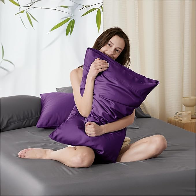 Bedsure Pillow Cases Standard Size, Cooling Pillow Cases, Rayon Derived from Bamboo Plum Pillowcases Standard Set of 2, Breathable & Soft Bedding Pillow Covers with Envelope Closure, 20x26 Inches