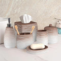 Decozen Bathroom Accessories Set 6Pcs – Soap Dispenser, Toothbrush Holder, Tumbler, Soap Dish & Cotton Swab Jar – Modern Bathroom Decor, Bath Set for Christmas Decor, Antonetta