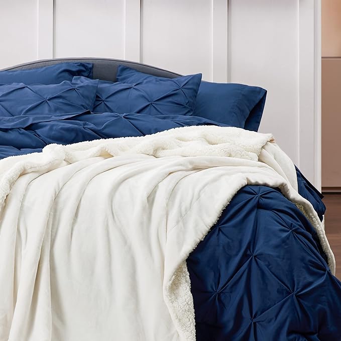 Bedsure GentleSoft Sherpa Fleece Blankets Queen Size for Bed - Thick and Warm Throw for Women and Men, Soft Fuzzy Plush Queen Blanket for Winter, Cream, 90x90 Inches