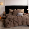 MooMee Duvet Cover Set 100% Extra Long Staple Cotton 600 Thread Count Silky Sateen Smooth Luxury Soft Breathable Durable Hotel Quality Bedding, 3 Pieces (Chocolate Brown, Queen 90"x90")