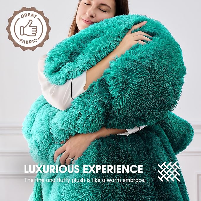 Heated Electric Blanket Queen–Faux Fur with Soft Thick SherpaWarm Winter Birthday Gifts for Women Grandma,Dual Control,10 Heat Settings,5 Time Settings, 84x90, Forest Mist