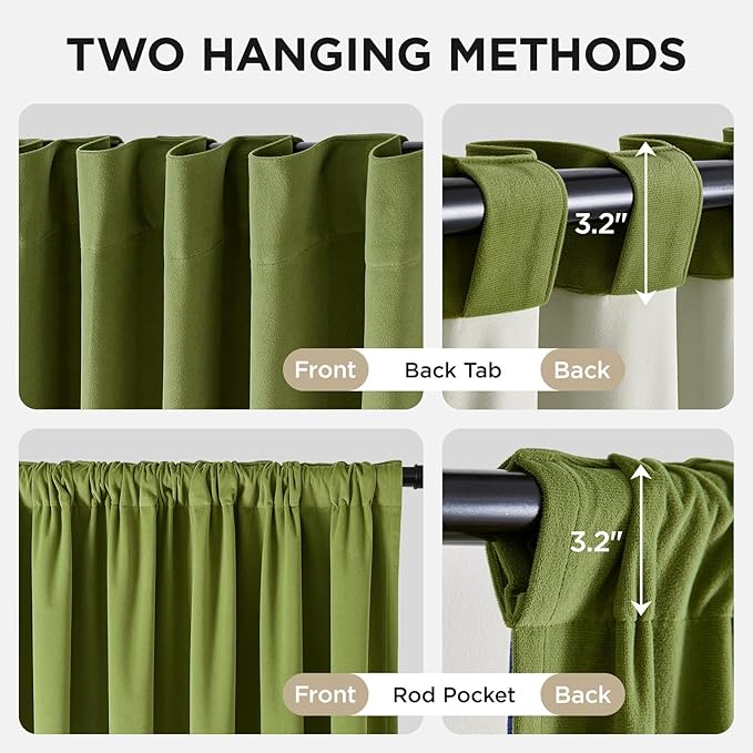 Joydeco Moss Green 100% Blackout Curtains 84 Inch 2 Panels, Luxury Thermal Green Velvet Curtains for Bedroom Living Room, Soundproof Blackout Window Drapes, Rod Pocket & Back Tab (52W x 84L)