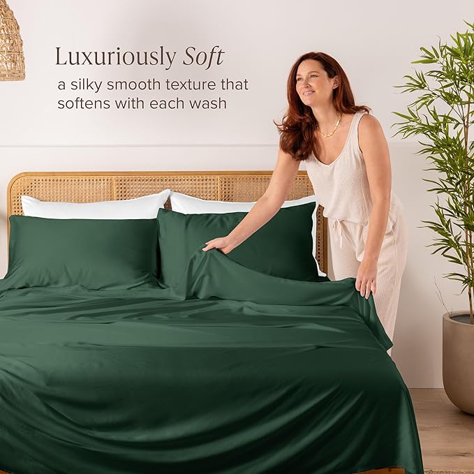 Bare Home 100% Rayon Made from Bamboo King Sheet Set - 4 Piece Bedding Set - Deep Pockets - Breathable - Easy Fit - Bedding Sheets & Pillowcases (King, Forest Green)