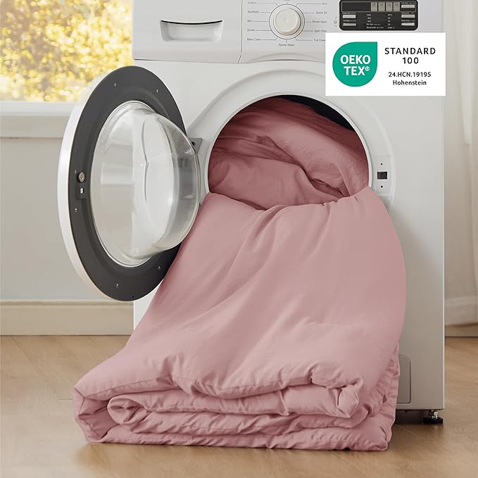 Bedsure Queen Size Comforter Set, Pink Soft Prewashed Bedding for All Seasons, 3 Pieces GentleSoft™ Warm Down Alternative Bed Set, 1 Lightweight Comforter (90"x90") and 2 Pillowcases (20"x26")