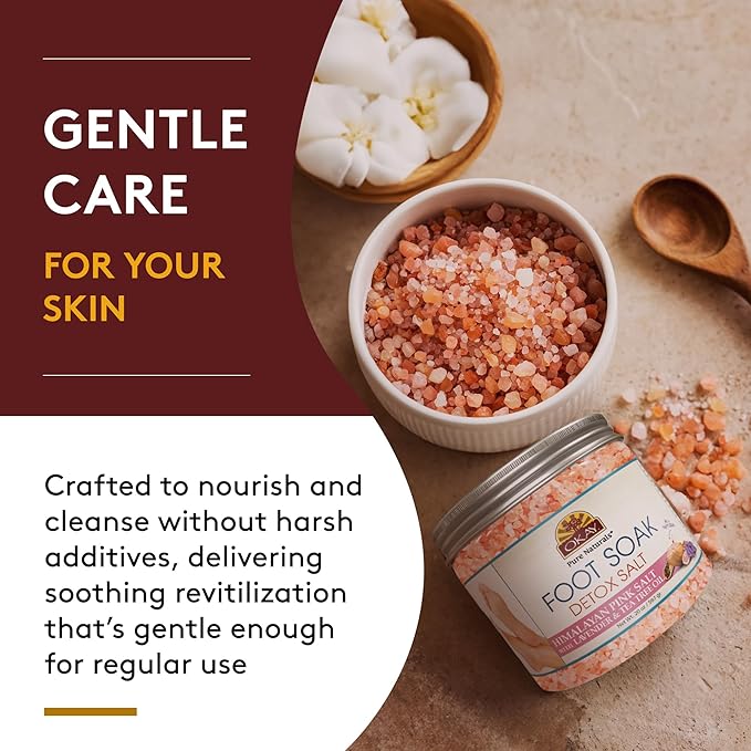 OKAY Foot Soak Detox Salt - Foot Soaking Salts for Dry Cracked Feet with Tea Tree Oil and Lavender Oil, Foot Bath, Pedicure Soak, Great for Men and Women, Athletes - 20 oz (Pack of 2)