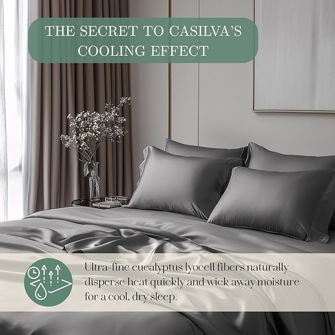 CASILVA Eucalyptus Sheets - Infused with Silver for Anti-Odor, Softer Than Silk Fibers, More Cooling Than Cotton - Perfect for Hot Sleepers & Sensitive Skin - 100% Tencel Lyocell - Twin Sheet Set