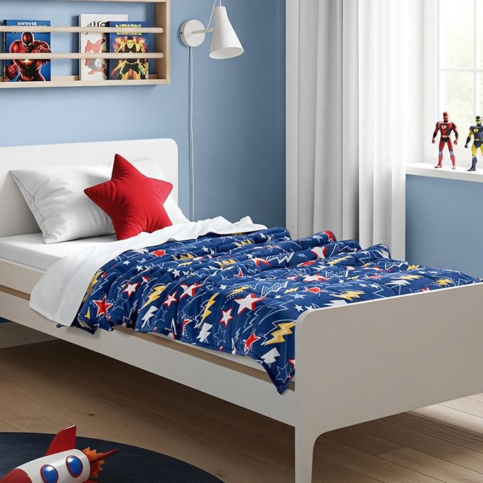 Bare Home Weighted Blanket Twin or Full Size 10lb (40" x 60") - Minky Fleece - Premium Heavy Blanket Nontoxic Glass Beads (Superhero, 40"x60")