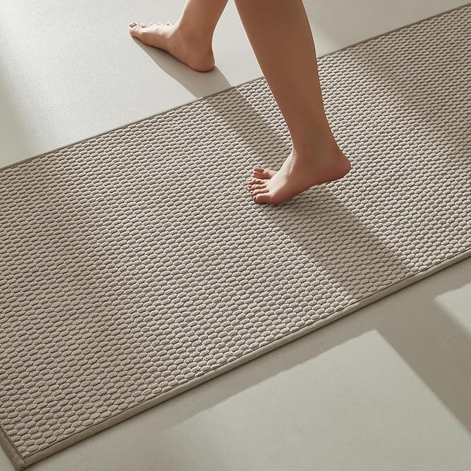 Bathroom Runner Rugs, Long Bath Mat Runner Washable Thin Quick Dry Low Pile Bathroom Runner Rugs Non Slip, Beige 16"x60"