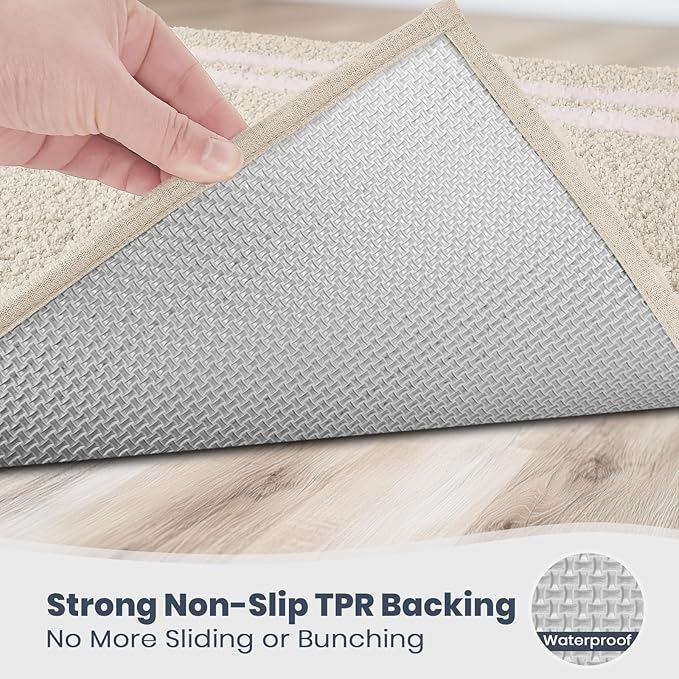 PURRUGS Bathroom Rug Non-Slip Machine Washable 24" x 60", Super Absorbent and Quick Dry Shaggy Microfiber Bath Mat, Extra Soft and Plush Bath Rug for Bathtub, Shower and Sink, Beige