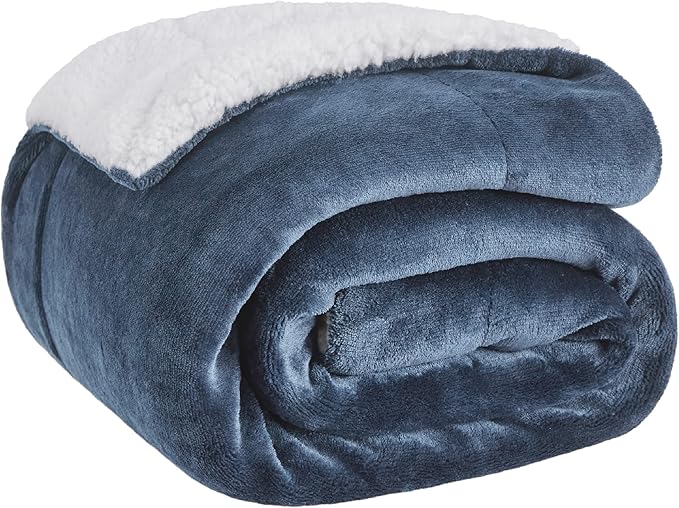 Bedsure GentleSoft Sherpa Fleece Throw Blanket for Couch - Thick and Warm Throw for Women and Men, Soft Fuzzy Plush Blanket for Winter, Slate Blue, 50x60 Inches