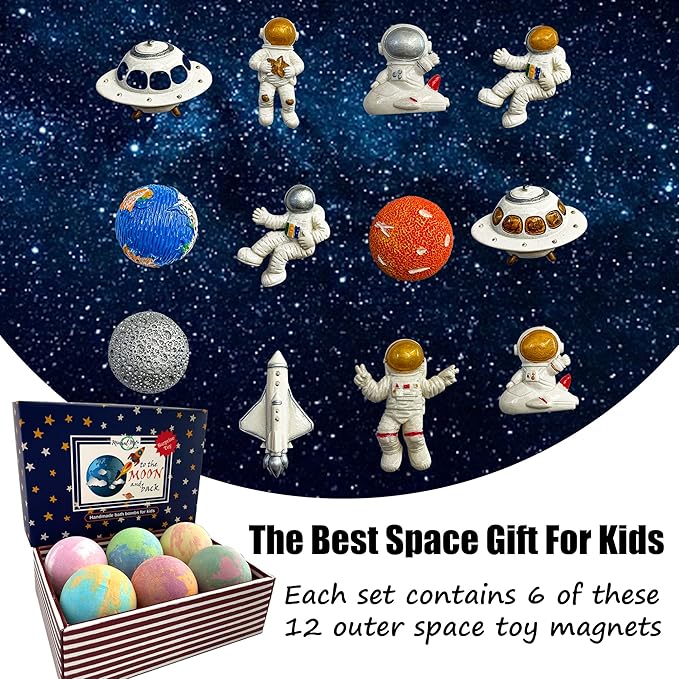 Galaxy Bath Bombs for Kids with Surprise Inside - Organic Bubble Bath Bombs with Educational Outer Space Planet Toys. Gentle, Natural & Kids Friendly - Stocking Stuffers Christmas Gifts for Toddlers