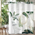 Boho Shower Curtain No Hooks with Snap in Fabric Liner Set,Modern Boho Shower Curtains Hotel Bathroom Decor,with See Through Top Window,Green Botanical Sage Fabric Waterproof Shower Curtain,71W x 74H