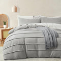 Oli Anderson Light Grey Duvet Cover Size - Pleated Queen Duvet Cover, 3PCS Soft and Breathable Textured Bedding Set with Zipper Closure(Light Grey,90"x90")