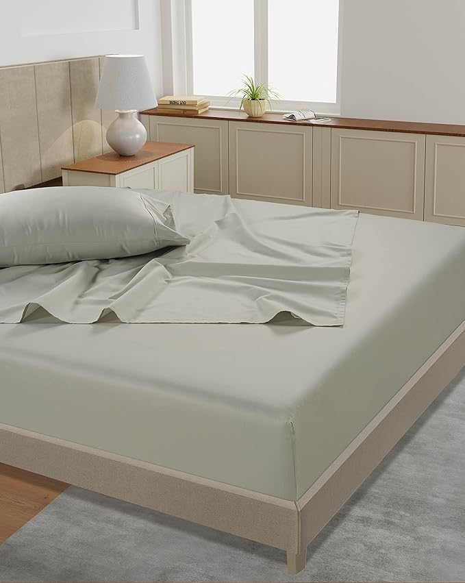 LANE LINEN 100% Cotton Twin Sheet Set – 450 Thread Count Soft & Cooling Sateen Sheets, 15” Deep Pocket Fully Elasticized Fitted Sheet, Luxury Hotel Bedding, Moonstruck