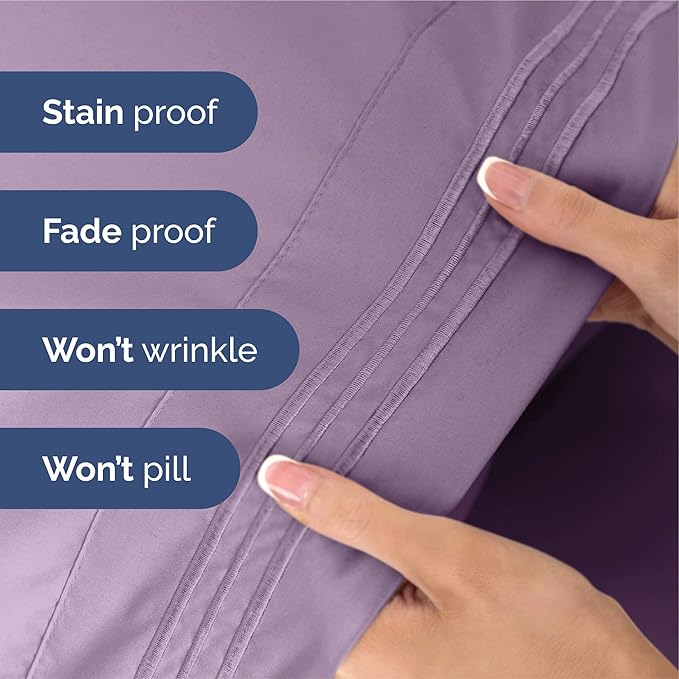 King Size 4 Piece Sheet Set - Extra Soft, Breathable And Cooling Sheets - Hotel Luxury Durable Bed Sheets for Women & Men - Deep Pockets, Easy-Fit & Wrinkle-Free Sheets - Lilac Oeko-Tex Bed Sheet Set