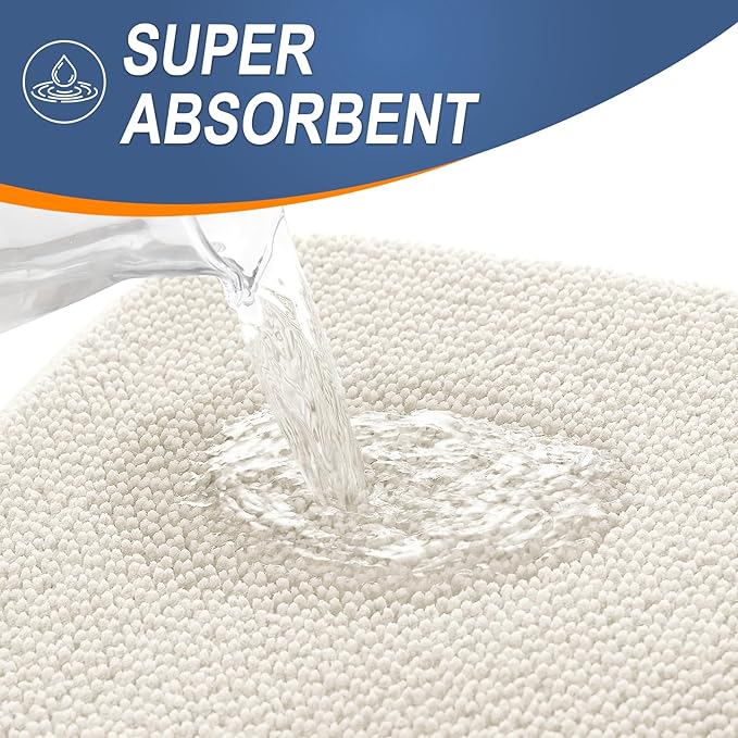 OLANLY Thick Memory Foam Bath Mat Rug 47x17, Extra Soft Absorbent Bathroom Rug, Quick Dry Bath Mats, Non-Slip, Machine Washable Carpet for Bathroom, Tub and Shower, Home Decor Accessories, Ivory