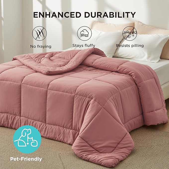 Bedsure Comforter Duvet Insert - Quilted Comforters Queen Size, All Season Duvet, GentleSoft Down Alternative Bedding, with 8 Tabs, Gifts for Women/Men, Dusty Pink, Queen 88 x 88 Inches