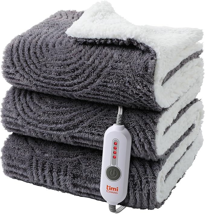 Heated Blanket Twin Size- 62"x84" Cozy Soft Jacquard Heating Blanket with 4 Heat Levels & 4 Hours Auto-Off, Jacquard Fleece, Overheating Protection, Warm Gifts, Grey