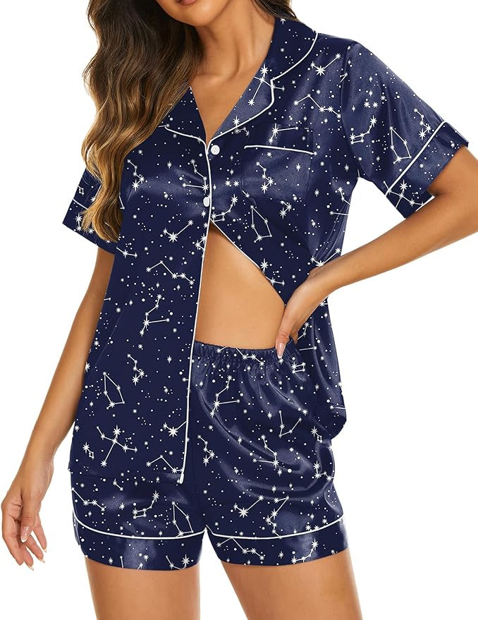 Ekouaer Pajamas for Women Set Silk Satin Pjs Shorts Sleepwear 2 Piece Loungewear S-XXL
