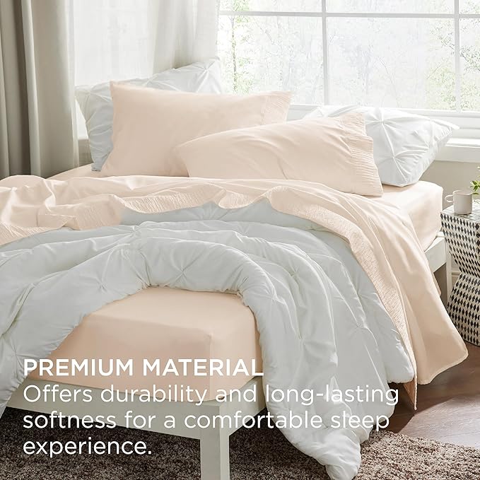 Bedsure King Size Sheets Set - 4 Pieces Soft King Sheets - Breathable & Cooling - Hotel Luxury - Easy Care Polyester Microfiber Bedding for Women, Men, Light Beige