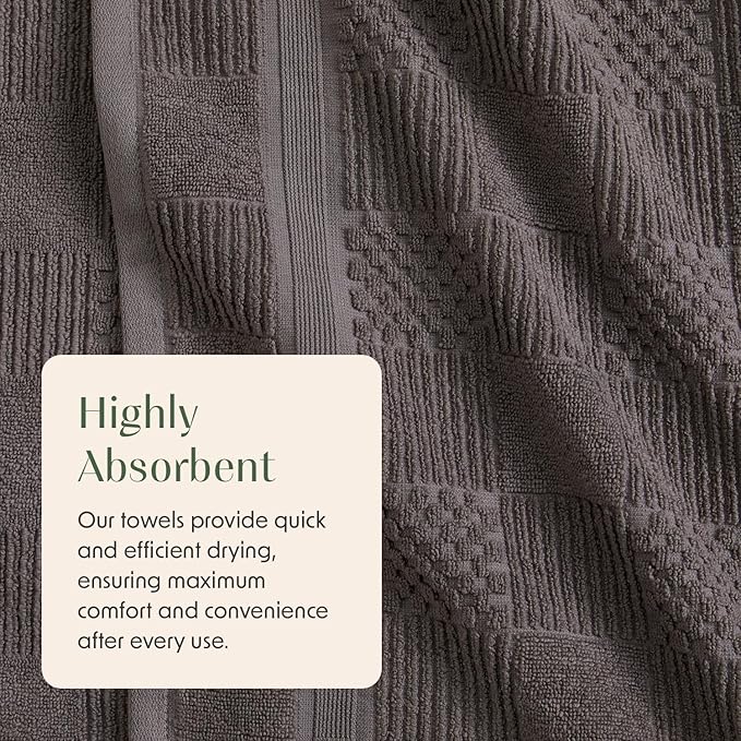 Springtree Home 100% Cotton Bathroom Towel Set | 6 Piece Set - Grey Towels | Geometric Textured Design | Absorbent & Quick-Dry | Oeko-TEX® Standard 100 Cotton | Myla Collection - Frost Grey