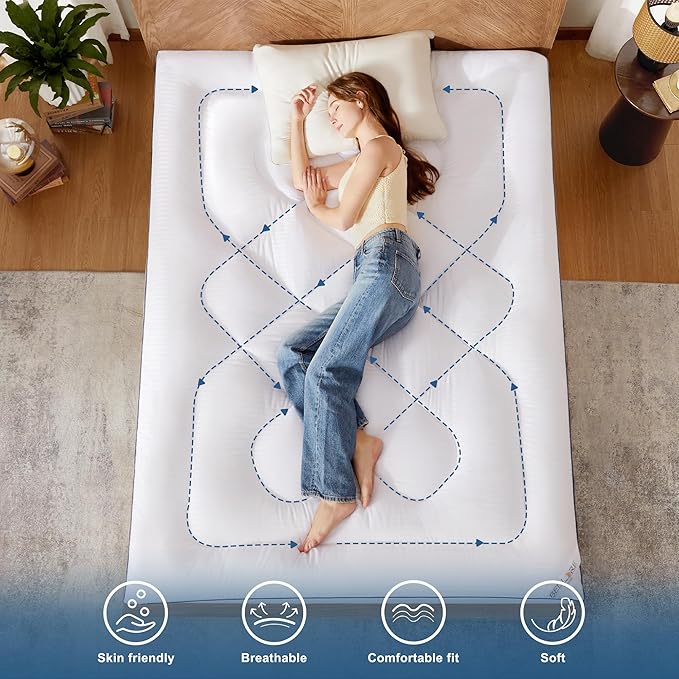 BEDLORE Twin XL Mattress Topper, Thick Pillow Top Pad for Back Pain Relief, Cooling Soft Mattress Cover with Deep Pockets 6-15 inch