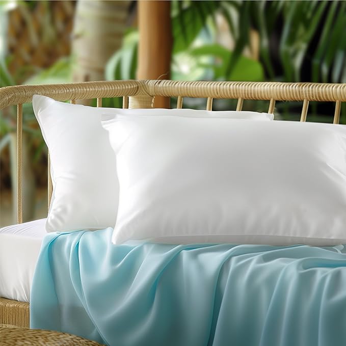 Bedsure Pillow Cases Standard Size, Cooling Pillow Cases, Rayon Derived from Bamboo White Pillowcases Standard Set of 2, Breathable & Soft Bedding Pillow Covers with Envelope Closure, 20x26 Inches