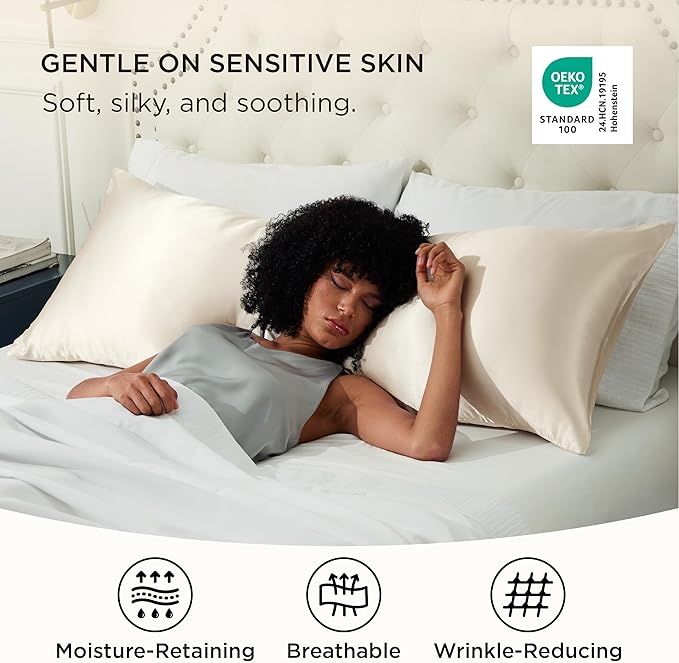 Bedsure Satin Body Pillow Pillowcase, Similar to Silk Body Pillow Cover with Zipper, Soft & Breathable Long Pillow Case, Cooling & Silky Long Pillowcase for Hair and Skin, Gifts, Beige, 20x54 Inches
