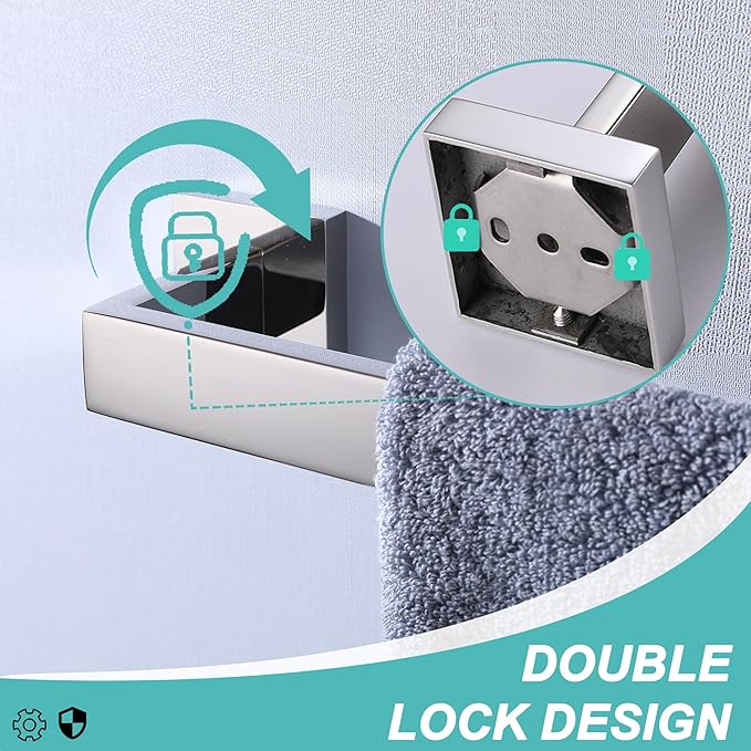 LANC Bath Towel Bar 24-Inche Stainless Steel Towel Rack for Toilet Bathroom Hardware Silver Towel Hanger Towel Rail Towel Rod Heavy Duty Wall Mounted Towel Holder Chrome Polished, A8804CP-6P1