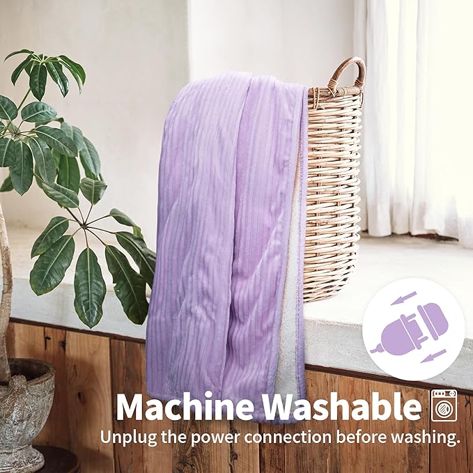 Heated Blanket Electric Blanket Throw 50”X60”-Heating Throw with 5 Heat Settings-3 Hours Auto Off,ETL Certified,Machine Washable (Purple)