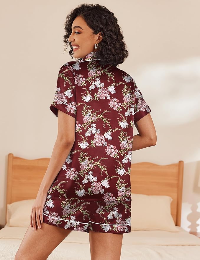 Ekouaer Pajamas for Women Set Silk Satin Pjs Shorts Sleepwear 2 Piece Loungewear S-XXL