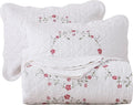 vctops 3-Piece Elegant Floral Embroidered Bedspread Coverlet Set 100% Cotton Reversible Patchwork 1 Quilt and 2 Pillow Shams Full/Queen, White