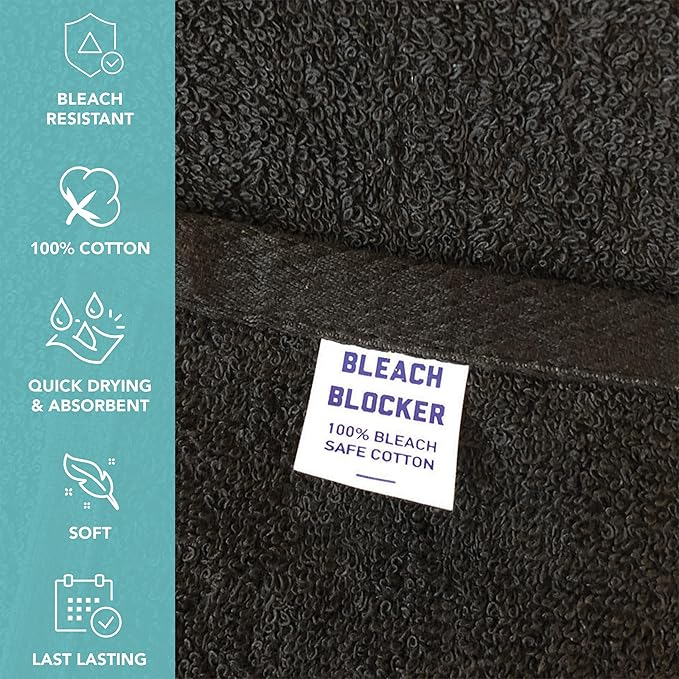 Arkwright Bleach Proof Salon Towels Bulk - Case of 144 - Highly Absorbent, 100% Cotton, Quick Dry Spa Face Towel for Hair Stylist, Barber, Pedicure, and Esthetician, 16 x 28 in, Black