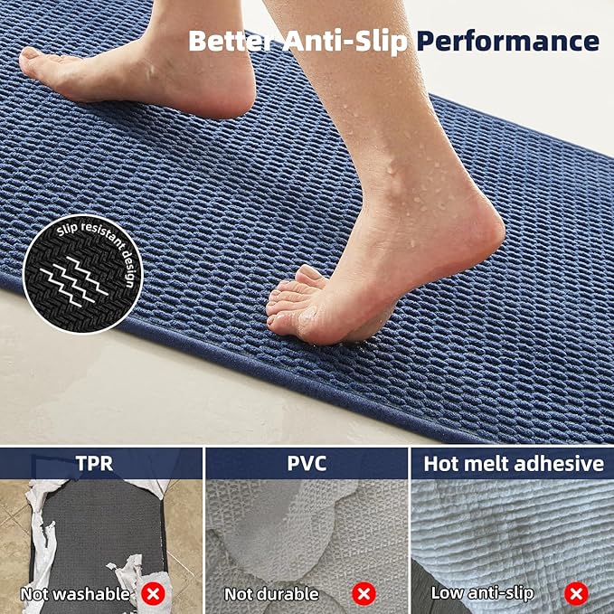 Small Bathroom Rugs Non Slip Washable Bath Rugs Super Absorbent Bathroom Rug Thin Quick Dry Low Pile Bath Mats, Navy Blue 12"x12"