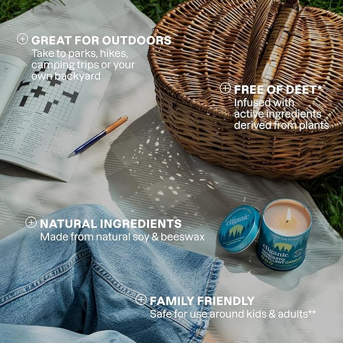 Cliganic Natural Mosquito Repellent Candle (Large 22oz, Pack of 2) | Citronella, DEET Free, Essential Oil Infused for Outdoor, Camping | Burns 40 Hours