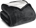 Bare Home Sherpa Fleece Blanket - Throw/Travel Size - Blanket for Bed, Sofa, and Couch - Warm & Lightweight - Fluffy & Soft - Reversible (Throw/Travel, Black)