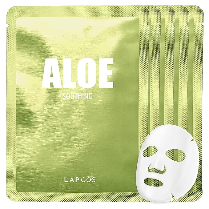LAPCOS Aloe Sheet Mask, Daily Face Mask with Cucumber and Aloe Gel to Calm and Moisturize Skin, Korean Beauty Favorite, 5-Pack