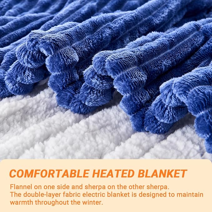 Heated Blanket Electric King, Soft Flannel Heating Blanket with 8 Hours Auto Off 10 Fast Heating Levels Machine Washable Sherpa Heated Blanket with Overheating Protection
