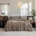 FOSSA Duvet Cover Set 100% Washed Cotton Linen Feel Super Soft Breathable Cozy 3 Pieces Bedding Sets Solid Black Super Queen