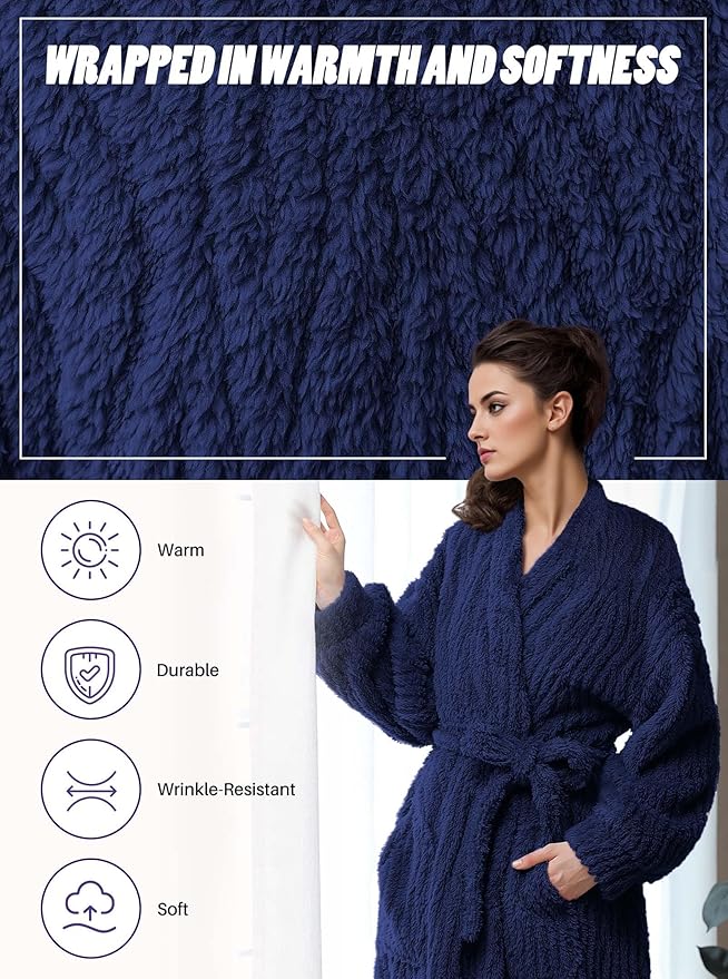 Artfasion Womens Long Fleece Robe - Warm Soft Floor Length Flannel Bathrobes for Winter Thicker Long House Coat with Pockets
