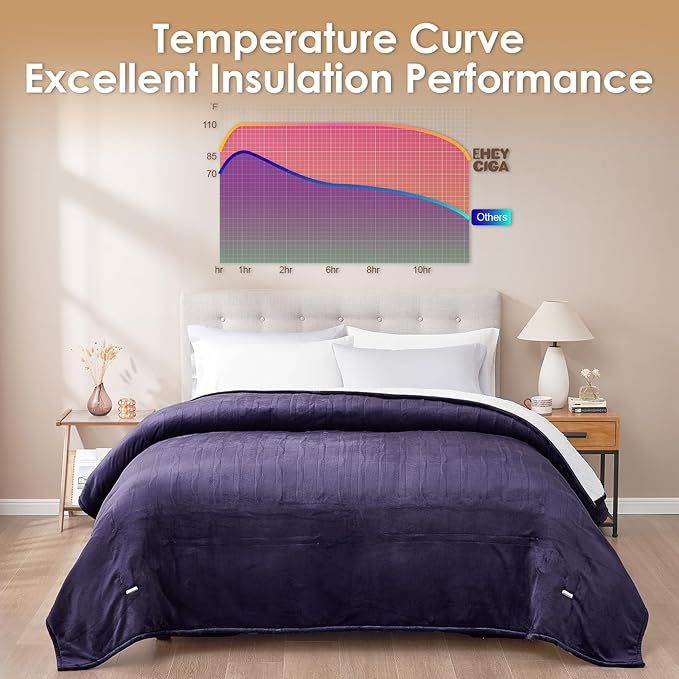 EHEYCIGA Electric Blanket King Size - Heated Blanket with 9 Heating Levels & 10 Hr Auto Off, Soft Cozy Sherpa Washable Dual Control Blanket, 90 x 100 Inches