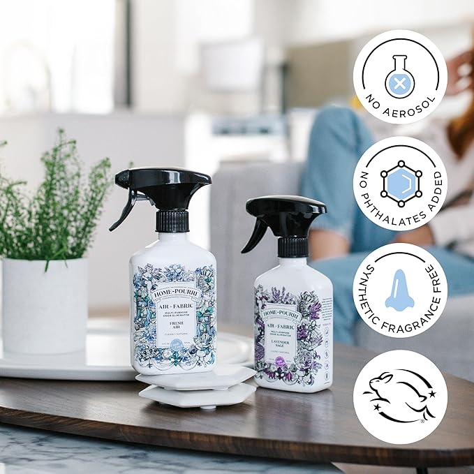 Home-Pourri Air + Fabric Multi-Purpose Odor Freshener Spray, 11 Fl Oz, Up to 570 Uses, Fresh Air Scent, Room Deodorizer with Essential Oils, for Carpets, Couches, Bedding & Curtains