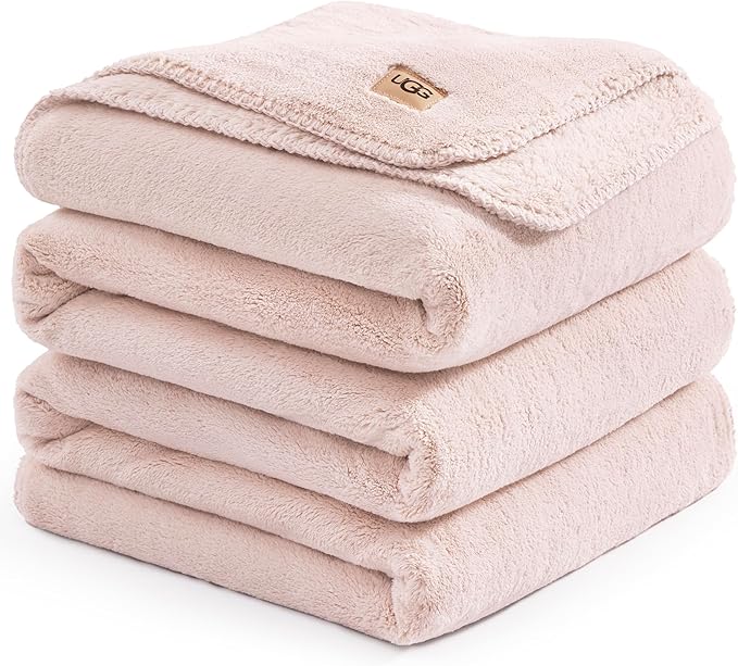 UGG Plush King Size Blanket for Bed, Fleece Cozy Soft Blanket, Luxury Warm Extra Large Throw for Couch, Washable Hypoallergenic California King Throw, 110" x 90", Quartz Pink (Whitecap)